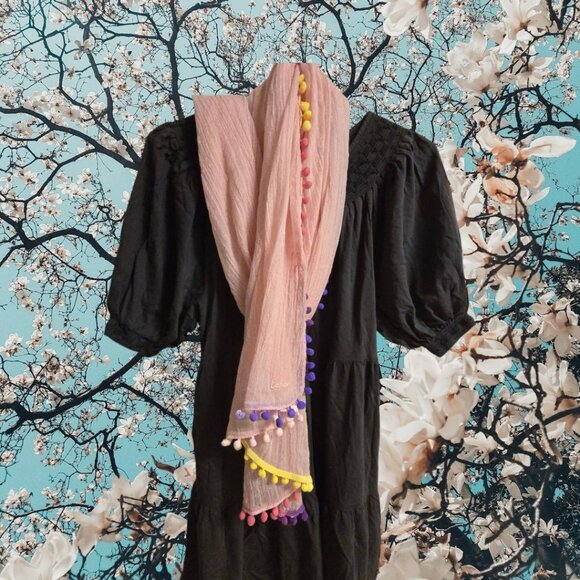 Echo New York Bloomingdales Exclusive Pink Scarf With Multicolor Pom-Pom Trim - Picture 2 of 9